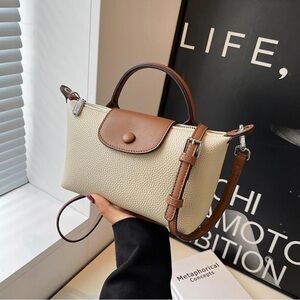 Cream and Brown Top-Handle Bag